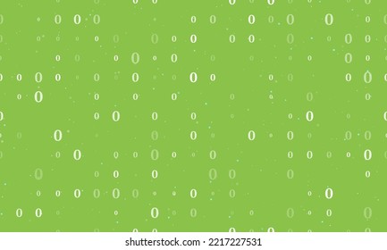 Seamless background pattern of evenly spaced white number zero symbols of different sizes and opacity. Vector illustration on light green background with stars