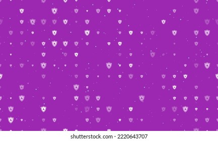 Seamless background pattern of evenly spaced white fire protection symbols of different sizes and opacity. Vector illustration on purple background with stars