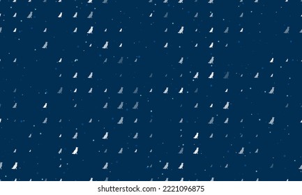 Seamless background pattern of evenly spaced white dog symbols of different sizes and opacity. Vector illustration on dark blue background with stars