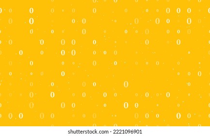 Seamless background pattern of evenly spaced white number zero symbols of different sizes and opacity. Vector illustration on amber background with stars