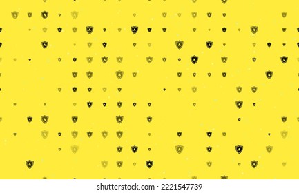 Seamless background pattern of evenly spaced black fire protection symbols of different sizes and opacity. Vector illustration on yellow background with stars