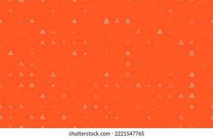 Seamless background pattern of evenly spaced white roundabout signs of different sizes and opacity. Vector illustration on deep orange background with stars