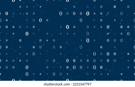 Seamless background pattern of evenly spaced white number zero symbols of different sizes and opacity. Vector illustration on dark blue background with stars