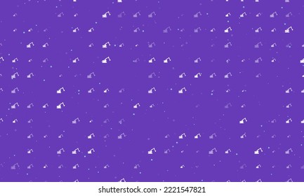 Seamless background pattern of evenly spaced white excavator symbols of different sizes and opacity. Vector illustration on deep purple background with stars