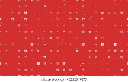 Seamless background pattern of evenly spaced white instant noodles symbols of different sizes and opacity. Vector illustration on red background with stars