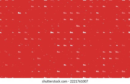 Seamless background pattern of evenly spaced white bulldozer symbols of different sizes and opacity. Vector illustration on red background with stars