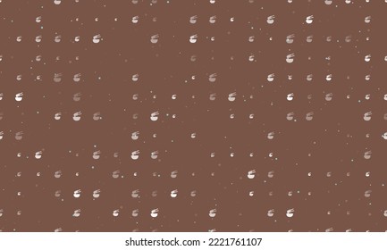 Seamless background pattern of evenly spaced white noodle symbols of different sizes and opacity. Vector illustration on brown background with stars