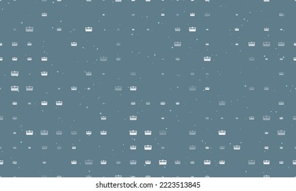 Seamless background pattern of evenly spaced white cnc machine symbols of different sizes and opacity. Vector illustration on blue gray background with stars