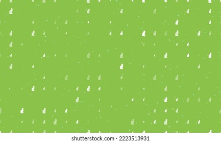 Seamless background pattern of evenly spaced white cat symbols of different sizes and opacity. Vector illustration on light green background with stars