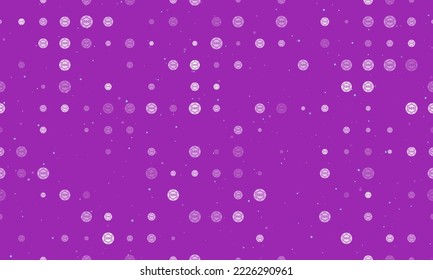 Seamless background pattern of evenly spaced white poker chip symbols of different sizes and opacity. Vector illustration on purple background with stars
