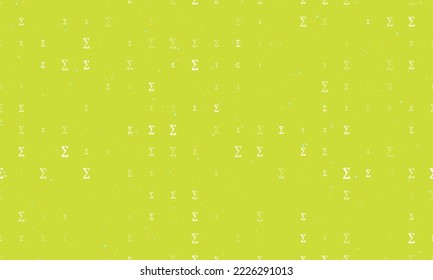 Seamless background pattern of evenly spaced white sigma symbols of different sizes and opacity. Vector illustration on lime background with stars