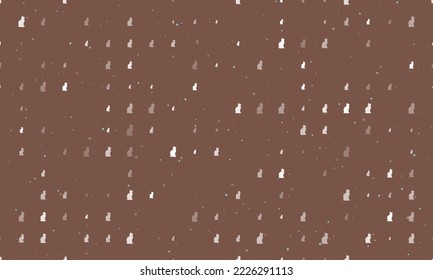 Seamless background pattern of evenly spaced white cat symbols of different sizes and opacity. Vector illustration on brown background with stars