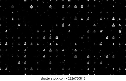 Patrón de fondo sin foco de símbolos de voto blanco pares y espaciados de diferentes tamaños y opacidad. Ilustración vectorial sobre fondo negro con estrellas