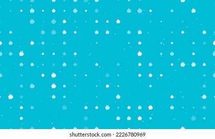 Seamless background pattern of evenly spaced white piggy bank symbols of different sizes and opacity. Vector illustration on cyan background with stars