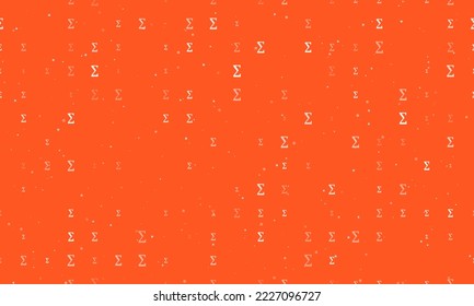 Seamless background pattern of evenly spaced white sigma symbols of different sizes and opacity. Vector illustration on deep orange background with stars