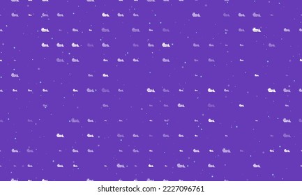 Seamless background pattern of evenly spaced white bulldozer symbols of different sizes and opacity. Vector illustration on deep purple background with stars