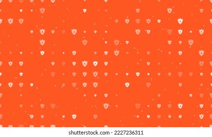 Seamless background pattern of evenly spaced white fire protection symbols of different sizes and opacity. Vector illustration on deep orange background with stars