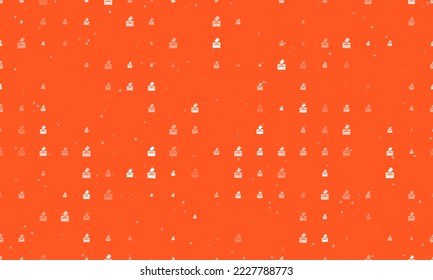 Patrón de fondo sin foco de símbolos de voto blanco pares y espaciados de diferentes tamaños y opacidad. Ilustración vectorial sobre fondo naranja profundo con estrellas