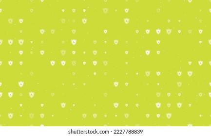 Seamless background pattern of evenly spaced white fire protection symbols of different sizes and opacity. Vector illustration on lime background with stars