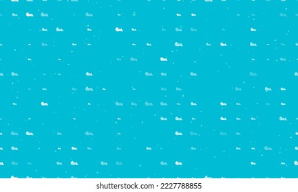 Seamless background pattern of evenly spaced white bulldozer symbols of different sizes and opacity. Vector illustration on cyan background with stars