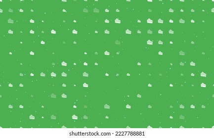 Patrón de fondo sin foco de símbolos de tartas blancas de diferente tamaño y opacidad. Ilustración vectorial sobre fondo verde con estrellas