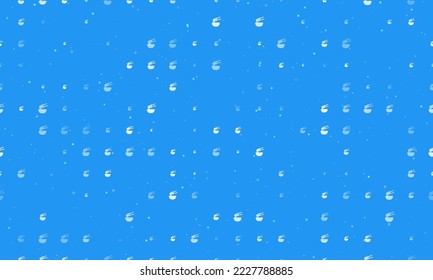 Seamless background pattern of evenly spaced white noodle symbols of different sizes and opacity. Vector illustration on blue background with stars