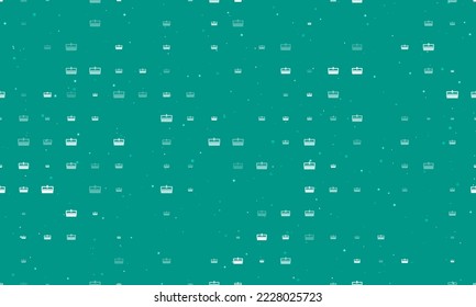 Seamless background pattern of evenly spaced white cnc machine symbols of different sizes and opacity. Vector illustration on teal background with stars