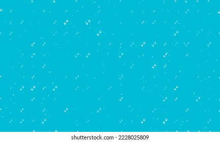 Seamless background pattern of evenly spaced white frog tracks symbols of different sizes and opacity. Vector illustration on cyan background with stars