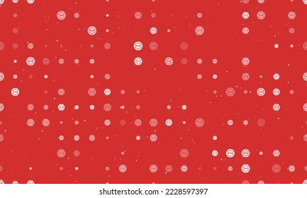 Seamless background pattern of evenly spaced white poker chip symbols of different sizes and opacity. Vector illustration on red background with stars