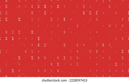 Seamless background pattern of evenly spaced white sigma symbols of different sizes and opacity. Vector illustration on red background with stars