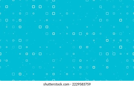 Seamless background pattern of evenly spaced white currency signs of different sizes and opacity. Vector illustration on cyan background with stars