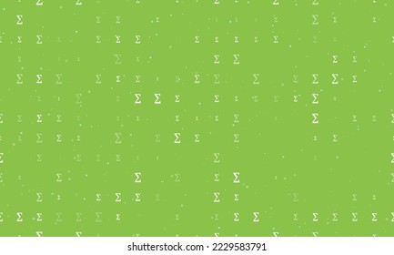 Seamless background pattern of evenly spaced white sigma symbols of different sizes and opacity. Vector illustration on light green background with stars