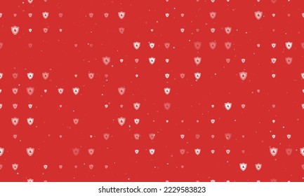 Seamless background pattern of evenly spaced white fire protection symbols of different sizes and opacity. Vector illustration on red background with stars