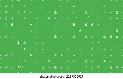 Seamless background pattern of evenly spaced white vote symbols of different sizes and opacity. Vector illustration on green background with stars