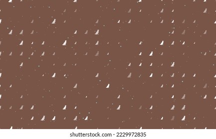 Seamless background pattern of evenly spaced white dog symbols of different sizes and opacity. Vector illustration on brown background with stars