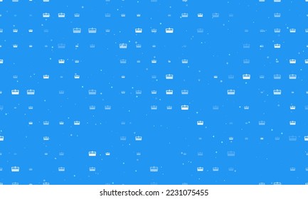 Seamless background pattern of evenly spaced white cnc machine symbols of different sizes and opacity. Vector illustration on blue background with stars
