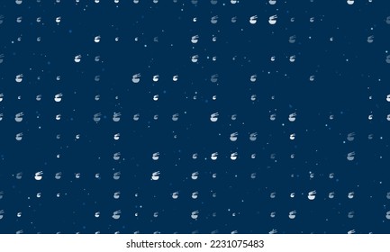 Seamless background pattern of evenly spaced white noodle symbols of different sizes and opacity. Vector illustration on dark blue background with stars