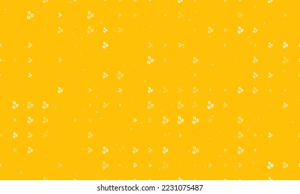 Seamless background pattern of evenly spaced white coffee beans symbols of different sizes and opacity. Vector illustration on amber background with stars