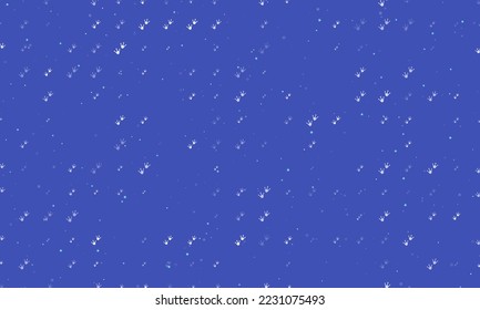 Seamless background pattern of evenly spaced white frog tracks symbols of different sizes and opacity. Vector illustration on indigo background with stars