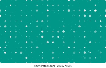 Seamless background pattern of evenly spaced white piggy bank symbols of different sizes and opacity. Vector illustration on teal background with stars