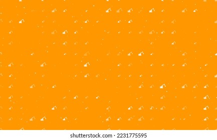 Seamless background pattern of evenly spaced white excavator symbols of different sizes and opacity. Vector illustration on orange background with stars