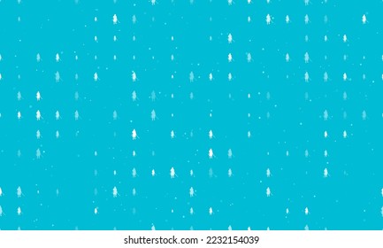 Seamless background pattern of evenly spaced white samurai symbols of different sizes and opacity. Vector illustration on cyan background with stars