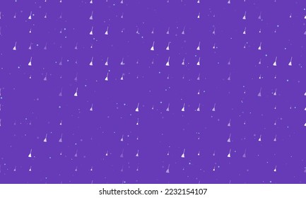 Seamless background pattern of evenly spaced white broom symbols of different sizes and opacity. Vector illustration on deep purple background with stars