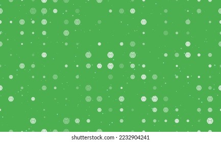 Seamless background pattern of evenly spaced white poker chip symbols of different sizes and opacity. Vector illustration on green background with stars