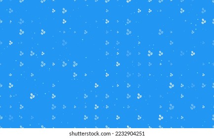Seamless background pattern of evenly spaced white coffee beans symbols of different sizes and opacity. Vector illustration on blue background with stars