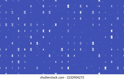 Seamless background pattern of evenly spaced white mouse symbols of different sizes and opacity. Vector illustration on indigo background with stars
