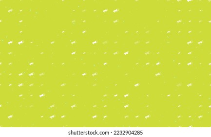 Seamless background pattern of evenly spaced white megaphone symbols of different sizes and opacity. Vector illustration on lime background with stars