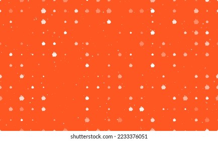 Seamless background pattern of evenly spaced white piggy bank symbols of different sizes and opacity. Vector illustration on deep orange background with stars