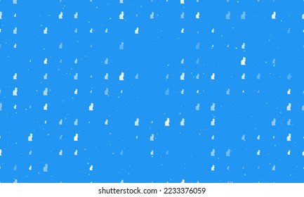 Seamless background pattern of evenly spaced white cat symbols of different sizes and opacity. Vector illustration on blue background with stars