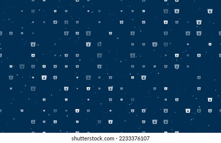 Seamless background pattern of evenly spaced white instant noodles symbols of different sizes and opacity. Vector illustration on dark blue background with stars